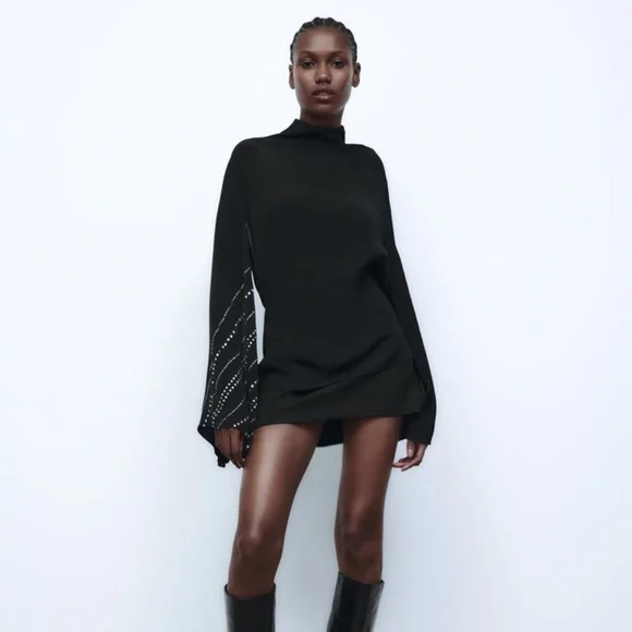 NWT Zara Rhinestone Cape Sleeved Blouse - Picture 5 of 11